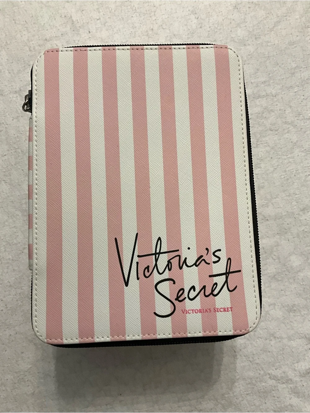 Victoria's Secret Pink & White Striped Cosmetic Case with Logo